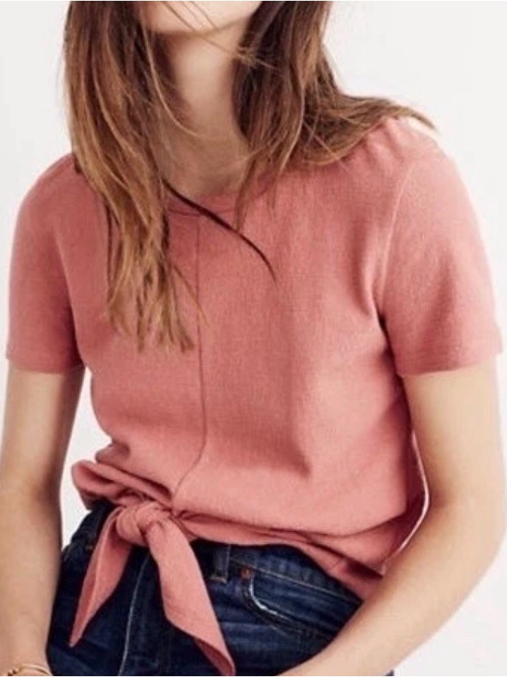 Madewell Short-Sleeve Tie-Front Top in Dusty Rose S